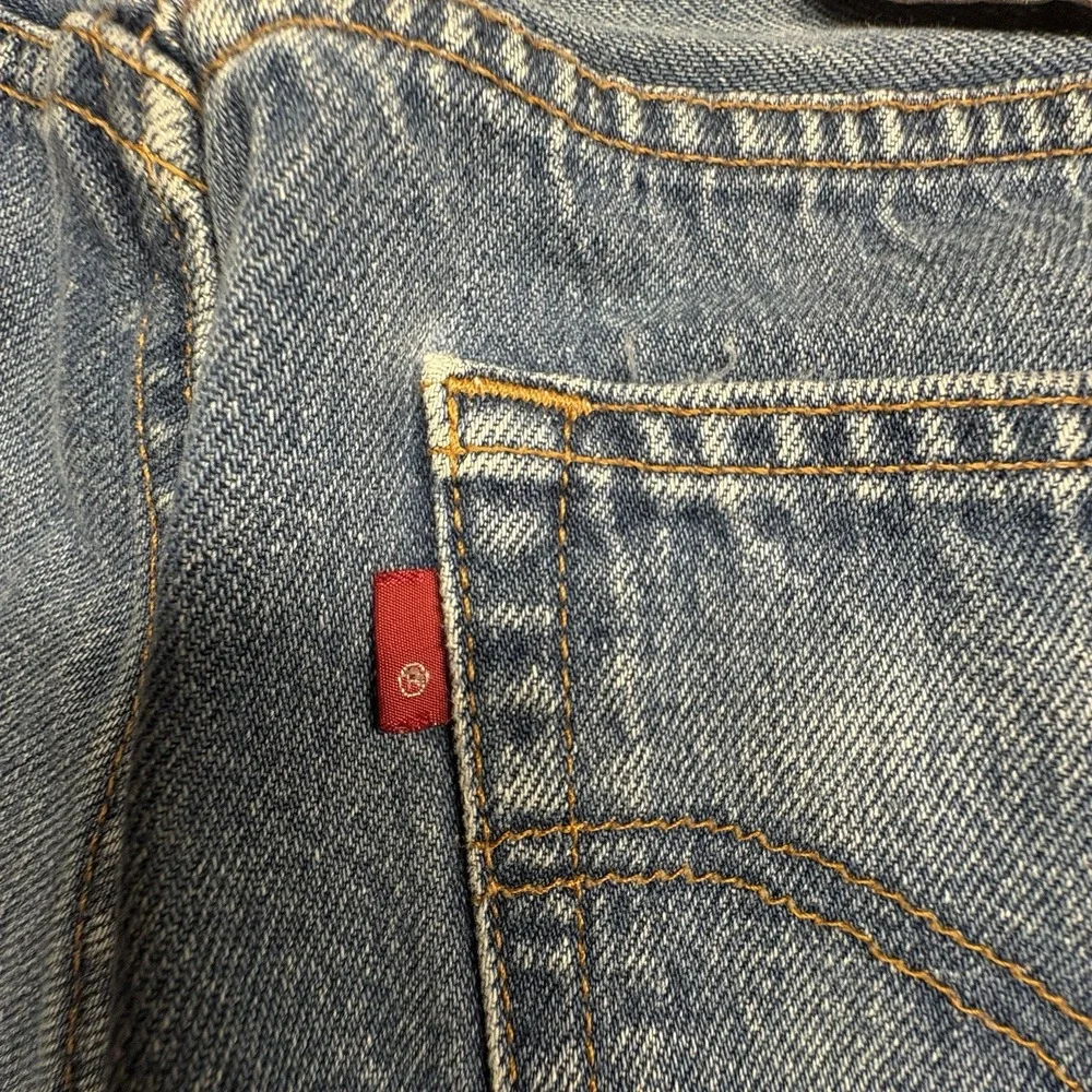 Levi's 501xx Series Medium Wash Distressed Straight Fit Button Fly Jeans red tag